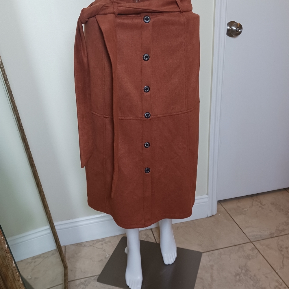 Shinestar Terracotta Button-Front Midi Skirt